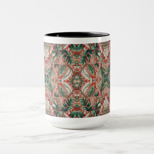 Rode Tone Tegel stijl gebladerte ontwerp Mok (Midden)