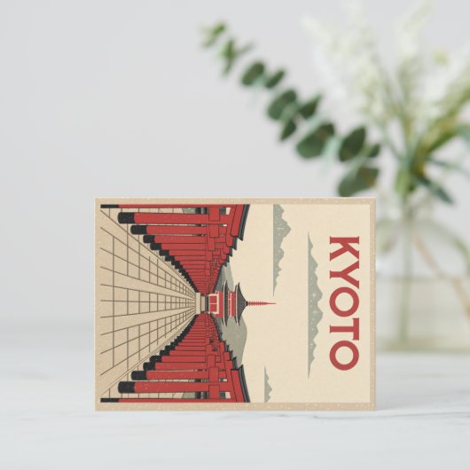 Rode Torii-poorten in Retro Kyoto Briefkaart (Staand voorkant)