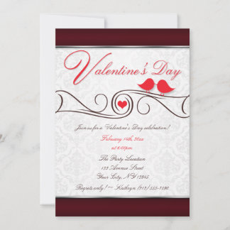 Rode Tortelduifjes Damask Valentijnsdag Invitation Kaart