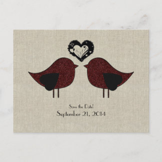 Rode Tortelduifjes Linnen Look Save the Date Aankondigingskaart