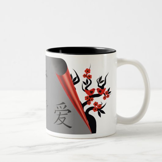 Rode Tortelduifjes op Sakura Tree Mokken (Rechts)