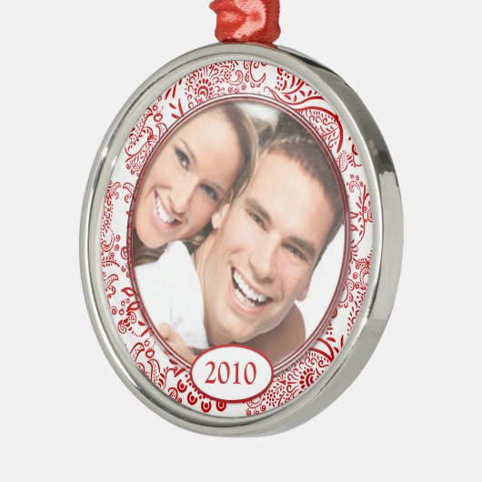 Rode Tortelduifjes Uw kerstfoto Metalen Ornament (Links)