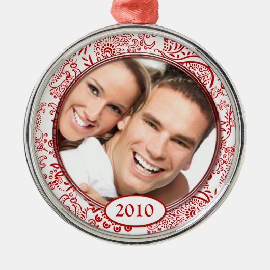 Rode Tortelduifjes Uw kerstfoto Metalen Ornament (Voorkant)