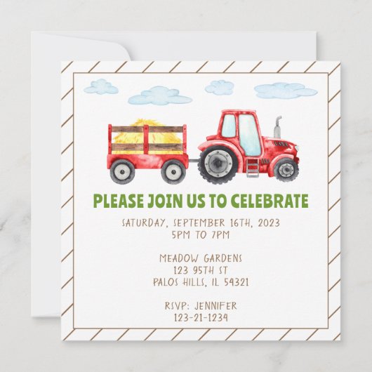 Rode tractor 1e 2e jongens verjaardag vierkante ui kaart (Achterkant)