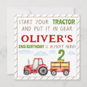 Rode tractor 1e 2e jongens verjaardag vierkante ui kaart (Voorkant)