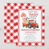 Rode Tractor 1e Verjaardag Boerderij Kaart (Voorkant / Achterkant)