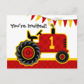 Rode tractor 1e verjaardag Briefkaart Uitnodiging (Voorkant)