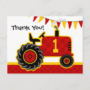 Rode tractor 1e verjaardag Dank u Briefkaart