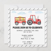Rode tractor 2e verjaardag jongen feestuitnodiging kaart (Achterkant)