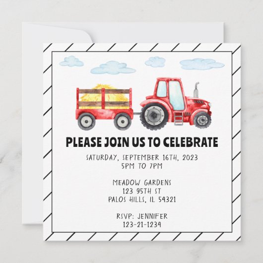 Rode tractor 2e verjaardag jongen feestuitnodiging kaart (Achterkant)