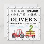 Rode tractor 2e verjaardag jongen feestuitnodiging kaart (Voorkant)