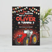 Rode Tractor 3e verjaardagsfeestje Kaart (Staand voorkant)