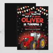 Rode Tractor 3e verjaardagsfeestje Kaart (Voorkant / Achterkant)