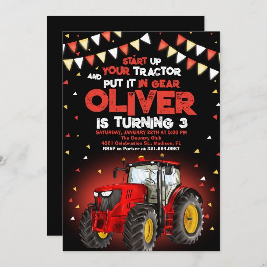 Rode Tractor 3e verjaardagsfeestje Kaart (Voorkant / Achterkant)