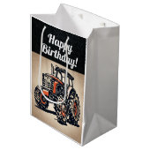 Rode Tractor Boerderij apparatuur Verjaardag Vinta Medium Cadeauzakje (Voorkant Gekanteld)