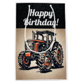 Rode Tractor Boerderij apparatuur Verjaardag Vinta Medium Cadeauzakje (Voorkant)