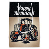 Rode Tractor Boerderij apparatuur Verjaardag Vinta Medium Cadeauzakje (Achterkant)