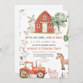 Rode tractor boerderij dieren roze baa moo verjaar kaart