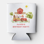 Rode tractor boerderij dieren verjaardag blikjeskoeler (Voorkant)