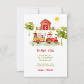 Rode tractor boerderij dieren verjaardag dank u kaart (Voorkant)