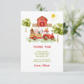 Rode tractor boerderij dieren verjaardag dank u kaart (Staand voorkant)