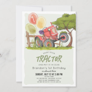 Rode Tractor Boerderij Jongen 1e Verjaardag Kaart