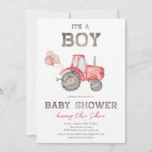 Rode Tractor Boerderij Jongen Baby Shower Kaart