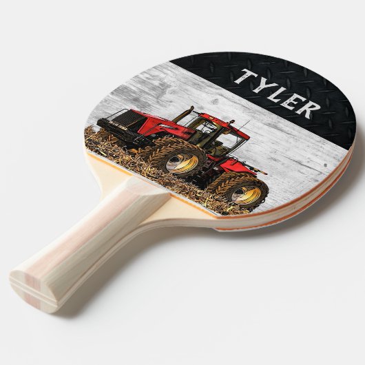 Rode Tractor Boerderij Naam Apparatuur Tillage Coo Tafeltennisbatje (Voorkant Gekanteld)