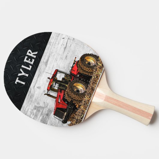 Rode Tractor Boerderij Naam Apparatuur Tillage Coo Tafeltennisbatje (Zijkant)