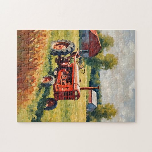  Rode Tractor Boerderij Retro Platteland Rustiek Legpuzzel (Horizontaal)
