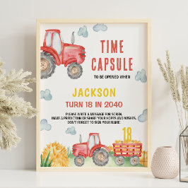 Rode Tractor Boerderij Verjaardag Tijd Capsule Tek Poster