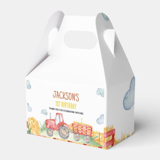 Rode tractor Boerderij Verjaardagsfeestgunst Box Bedankdoosjes (Voorkant Zijde)