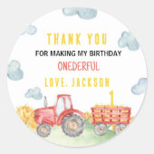 Rode Tractor Boerderij Verjaardagsfeestvoorkeurlab Ronde Sticker (Voorkant)