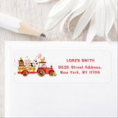 Rode tractor boerderijdieren verjaardag retouradre etiket (Insitu)