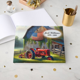 Rode Tractor en Oude Schuur Met Amerikaanse Vlag Gastenboek