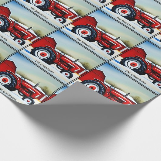 Rode Tractor en Red Barn Cadeaupapier (Hoek)