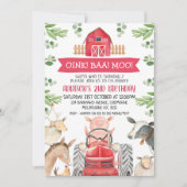 Rode Tractor en Schuur Boerderij Verjaardagsuitnod Kaart (Voorkant)