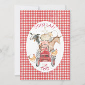 Rode Tractor en Schuur Boerderij Verjaardagsuitnod Kaart (Achterkant)