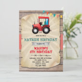 Rode tractor feest verjaardagsuitnodiging kaart (Staand voorkant)