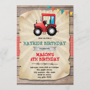 Rode tractor feest verjaardagsuitnodiging kaart