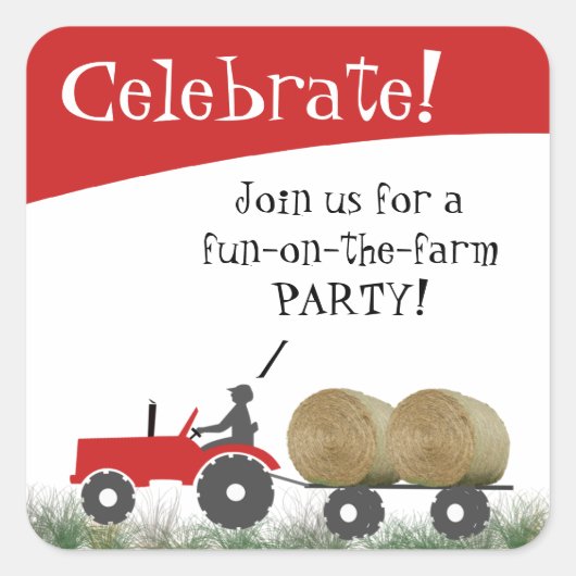 Rode Tractor Feestelijke Enveloppe Sluitzegel Vierkante Sticker (Voorkant)