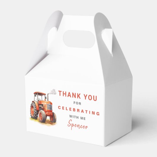 Rode Tractor Gable Box Sjabloon Boy Verjaardag Bedankdoosjes (Voorkant Zijde)