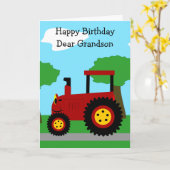 Rode Tractor gepersonaliseerde kleinzoon verjaarda Kaart (Gele Bloem)