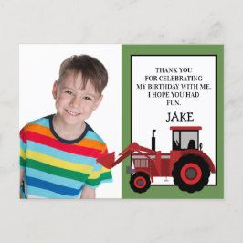 Rode Tractor Groene Verjaardagsfoto Bedankt Briefkaart