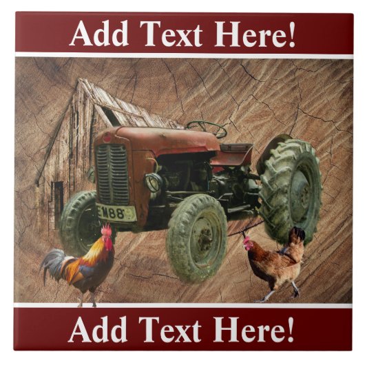 Rode Tractor Haan Barn Tegeltje (Voorkant)