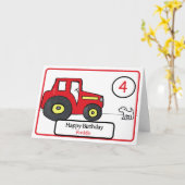 Rode tractor & hond 4e verjaardagskaart kaart (Gele Bloem)