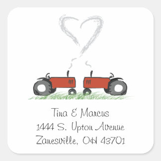 Rode Tractor Huwelijksenvelop Seal Vierkante Sticker