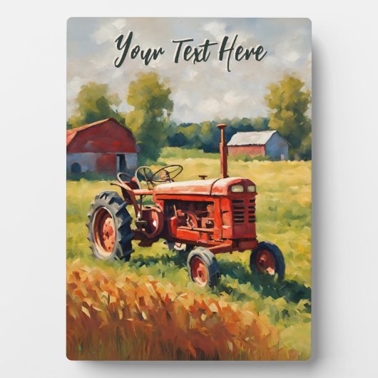  rode tractor in veld rustiek Boerderij Afbeelding Fotoplaat (voorkant)