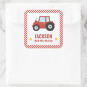 Rode Tractor Jongens Verjaardagsfeestdecor Vierkante Sticker (Tas)