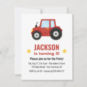 Rode Tractor Jongens Verjaardagsfeestje Kaart (Voorkant)